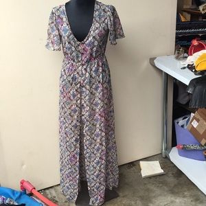 Whimsical sheer flowered floor length dress